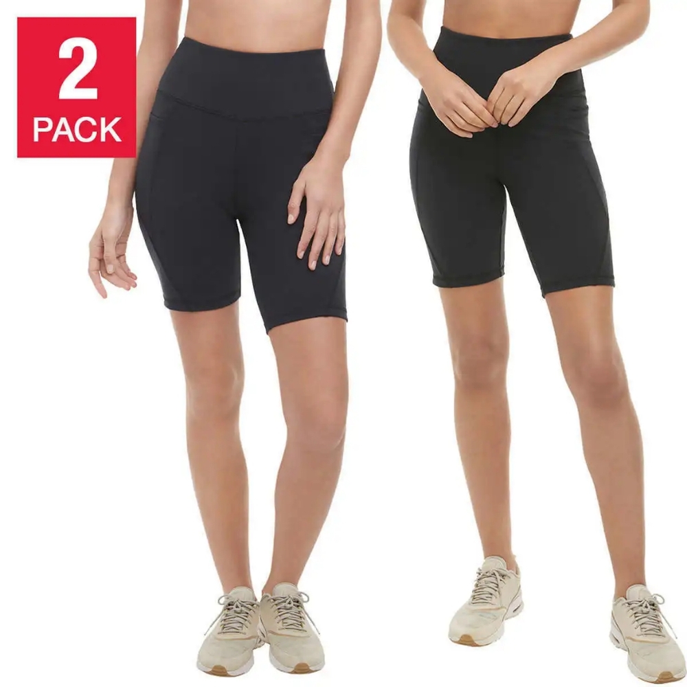 Danskin Ladies' High Waist Bike Short 2 Pack, Black Medium